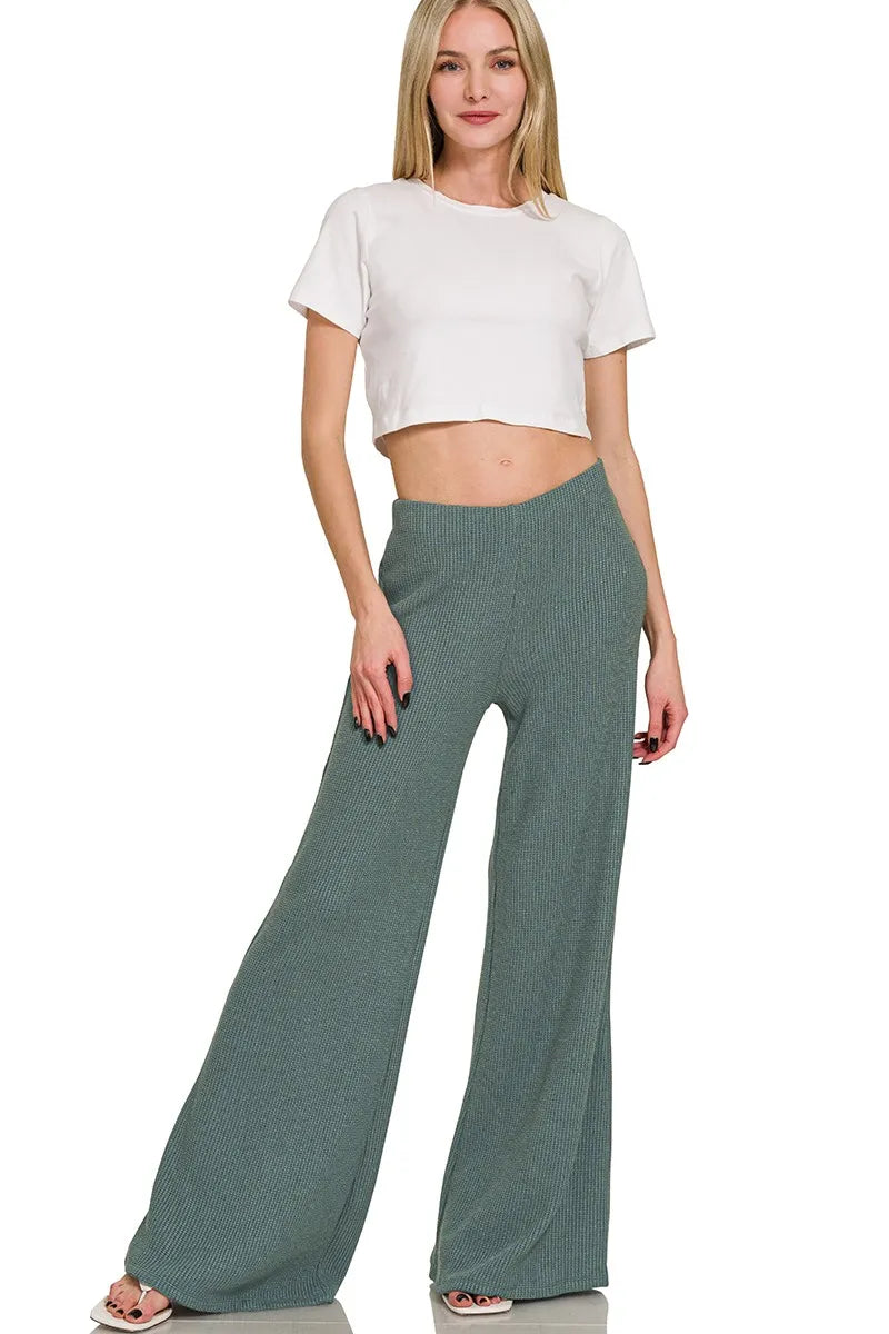 Zenana Mock Neck Top and Pants Sweater Set in Jade