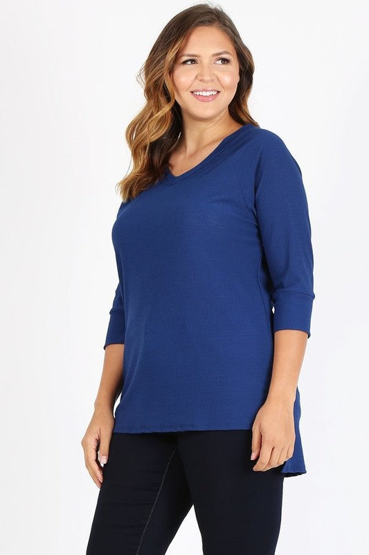 Plus Size Knit V-Neck Hi-Low Top