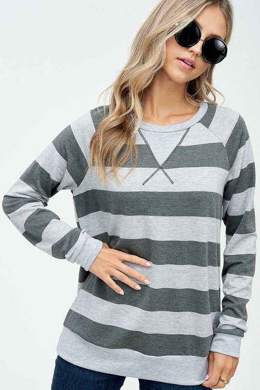 Plus Big Stripe Sweatshirt Top - Online Only