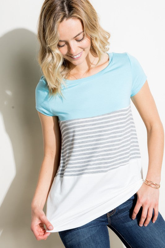 e Luna PLUS Striped Solid Color Block Top