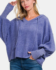 Zenana Brushed Hacci Drop Shoulder Cropped Hoodie