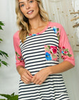 e Luna PLUS Striped Floral Print Top