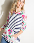 e Luna PLUS Striped Floral Mix Sweatshirt