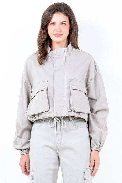 American Bazi Drawstring Hem Cargo Pocket Cropped Worker Jacket