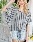 Jade By Jane PLUS Striped Print Tie Hem Sleeve Top