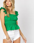 Davi & Dani Solid Square Neck Ruffle Top - Online Only