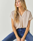 Davi & Dani V-Neck Dolman Sleeve Solid Basic Top