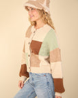 VERY J Color Block Button Down Textured Sweater Cardigan