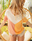 BiBi Round Neck Color Block Short Sleeve T-Shirt