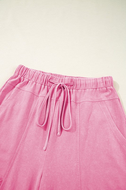 Mineral Wash Reverse Seam Drawstring Elastic Waist