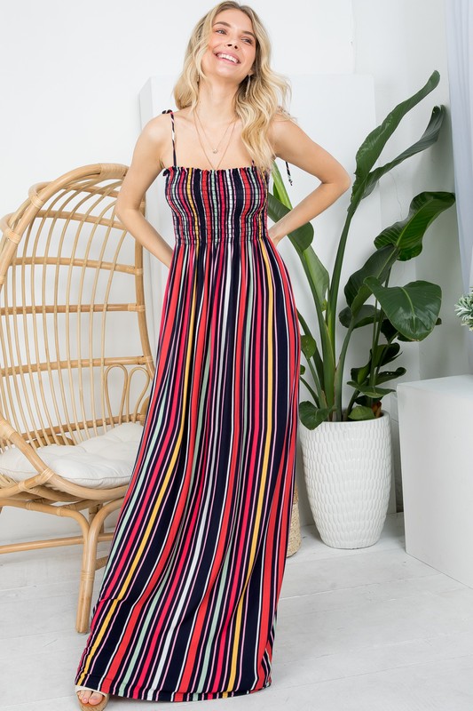 e Luna PLUS Striped Smocked Maxi Dress