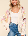 Haptics Full Size Striped Crochet Open Front Cardigan