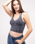 Zenana Washed Ribbed Cropped V-Neck Tank Top