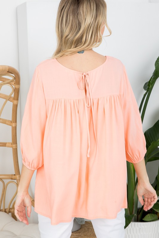 e Luna Solid Pintuck Tunic Blouse