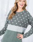 e Luna PLUS Polka Dot Solid Colorblock Top