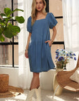 ADORA Square Neck Puff Sleeve Denim Dress