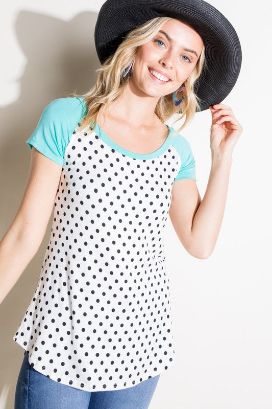 e Luna PLUS Polka Dot Mix Baseball Top