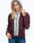 YMI Faux Layered Double-Zipper Jacket with Fuzzy Hood