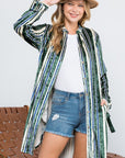 e Luna Striped Velvet Long Cardigan