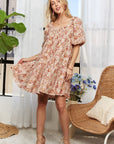 ADORA Floral Square Neck Puff Sleeve Dress