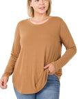 Zenana Plus Long Sleeve Round Neck Round Hem Top