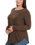 Zenana Plus Long Sleeve Round Neck Round Hem Top