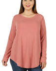 Zenana Plus Long Sleeve Round Neck Round Hem Top