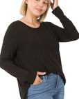 Zenana Plus Long Sleeve Round Neck Round Hem Top