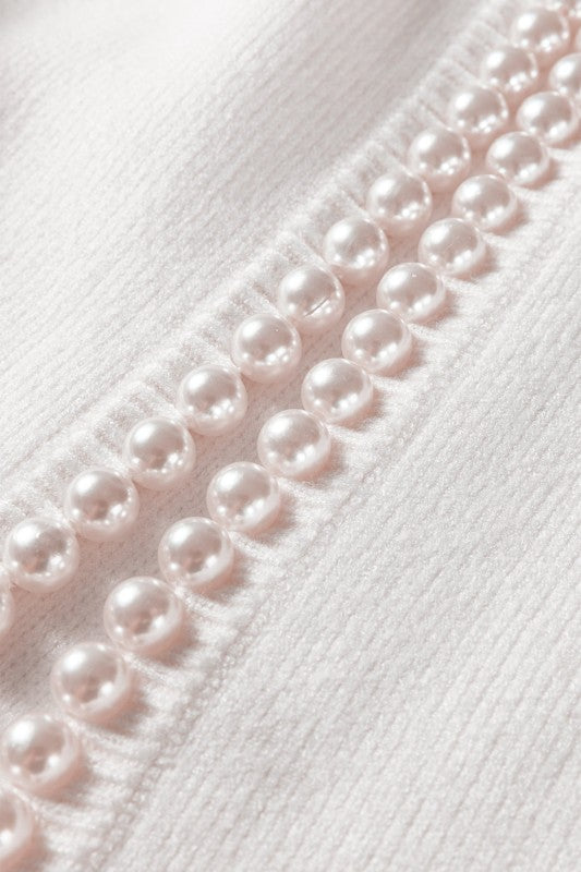 Pearl Embellished Open-Front Cardigan