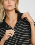 Umgee Striped Half Zip Short Sleeve Sweatshirt