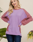 Celeste Full Size High-Low Contrast Round Neck Sweatshirt