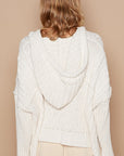 POL Rib Weave Sleeves Hooded Cable Knit Sweater