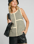 Umgee Round Neck Texture Striped Tank