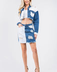 American Bazi Contrast Patched Frayed Denim Distressed Skirts