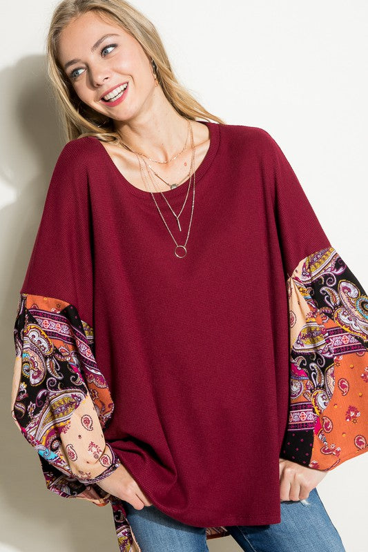 Paisley Volume Sleeve Top - Online Only