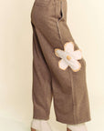 Davi & Dani Flower Patch Elastic Waist Wide Leg Pants