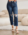 RFM Crop Dylan Full Size Tummy Control Distressed High Waist Raw Hem Jeans