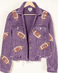 BiBi Football Sequin Embroidery Washed Corduroy Jacket