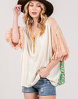 SAGE + FIG Color Block Bubble Sleeve Top