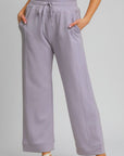 Umgee Drawstring Elastic Waist Wide Leg Pants