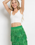 Rhinestone Suede Fringe Skirt