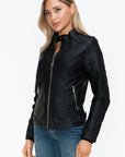 Snobbish PU Leather Biker Jacket with Side Zip Pockets