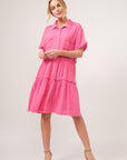 And The Why Full Size Raw Edge Washed Tiered Shirt Dress