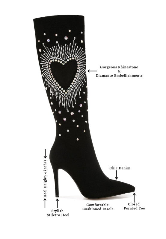 Coastra Rhinestone Embellished Stiletto Boots