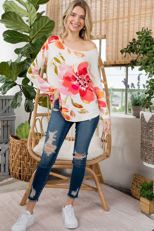 e Luna Floral One Shoulder Top