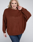 Zenana Plus Oversized Round Neck Raw Seam Melange Sweater