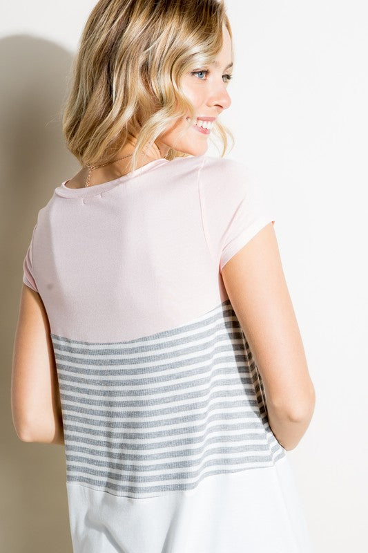 e Luna PLUS Striped Solid Color Block Top