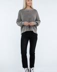 ZENANA Washed Side Slit Oversized Cropped Sweater