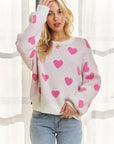 ADORA Heart Round Neck Drop Shoulder Sweater