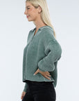 ZENANA Washed Collared Henley Sweater